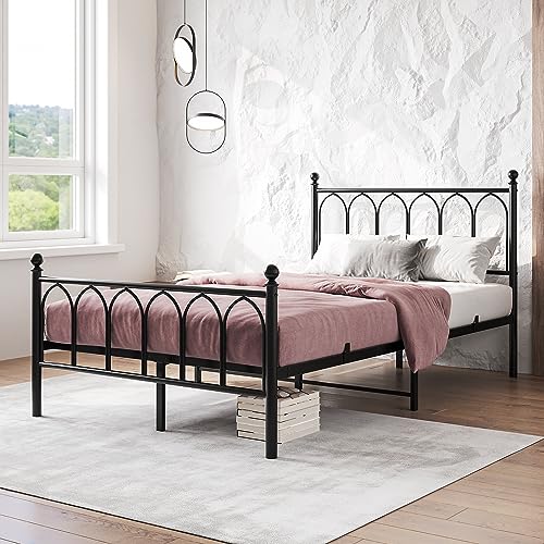 FOUBAM Bettrahmen Metallbett Bettgestell aus Metall mit Kopfteil,Doppelbett/Einzelbett Bettrahmen Gästebett Jugendbett für Schlafzimmer Gästezimmer, Bed Gästebett 120x200 cm Schwarz von FOUBAM