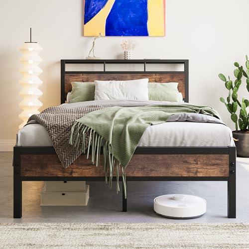 FOUBAM Metall Bettrahmen mit Holz Kopfteil Regalen,Bettgestell aus Metall mit Lattenrost, Doppelbett/Einzelbett Bettrahmen Gästebett Jugendbett für Schlafzimmer Gästezimmer 120 x 200 cm Schwarz FOUBAM Metall Bettrahmen mit Holz Kopfteil Regalen,Bettgestell aus Metall mit Lattenrost, Doppelbett/Einzelbett Bettrahmen Gästebett Jugendbett für Schlafzimmer Gästezimmer 120 x 200 cm Schwarz von FOUBAM