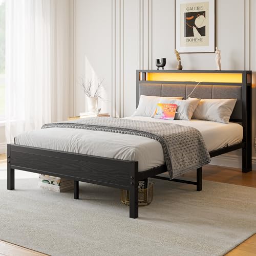 FOUBAM Bettrahmen mit Ladestation, Robustes Metallbett mit Holz Stauraum-Kopfteil aus Stoff,Gästebett Doppelbett/Einzelbett Bettrahmen Gästezimmer,Metall mit Lattenrost, 120x200 cm Schwarz FOUBAM Bettrahmen mit Ladestation, Robustes Metallbett mit Holz Stauraum-Kopfteil aus Stoff,Gästebett Doppelbett/Einzelbett Bettrahmen Gästezimmer,Metall mit Lattenrost, 120x200 cm Schwarz von FOUBAM