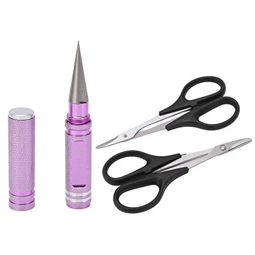 RC Body Trimming Scheren-Set, 3er-Pack RC Body Reamer Hole Puncher und Gebogene Schere und Gerade Schere Trimming Tools Set für RC Vehicle Truck Buggy Lexan Plastic Bodyshell Helicopter Canopy(Lila) von FOUF