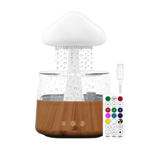 FOUNCY Diffusor Luftbefeuchter Rain Cloud, Diffusor Cloud mit Regen – Wassertropfen Luftbefeuchter in Pilzwolke – Nachtlicht mit buntem Pilz, Fernbedienung mit Kabel von FOUNCY