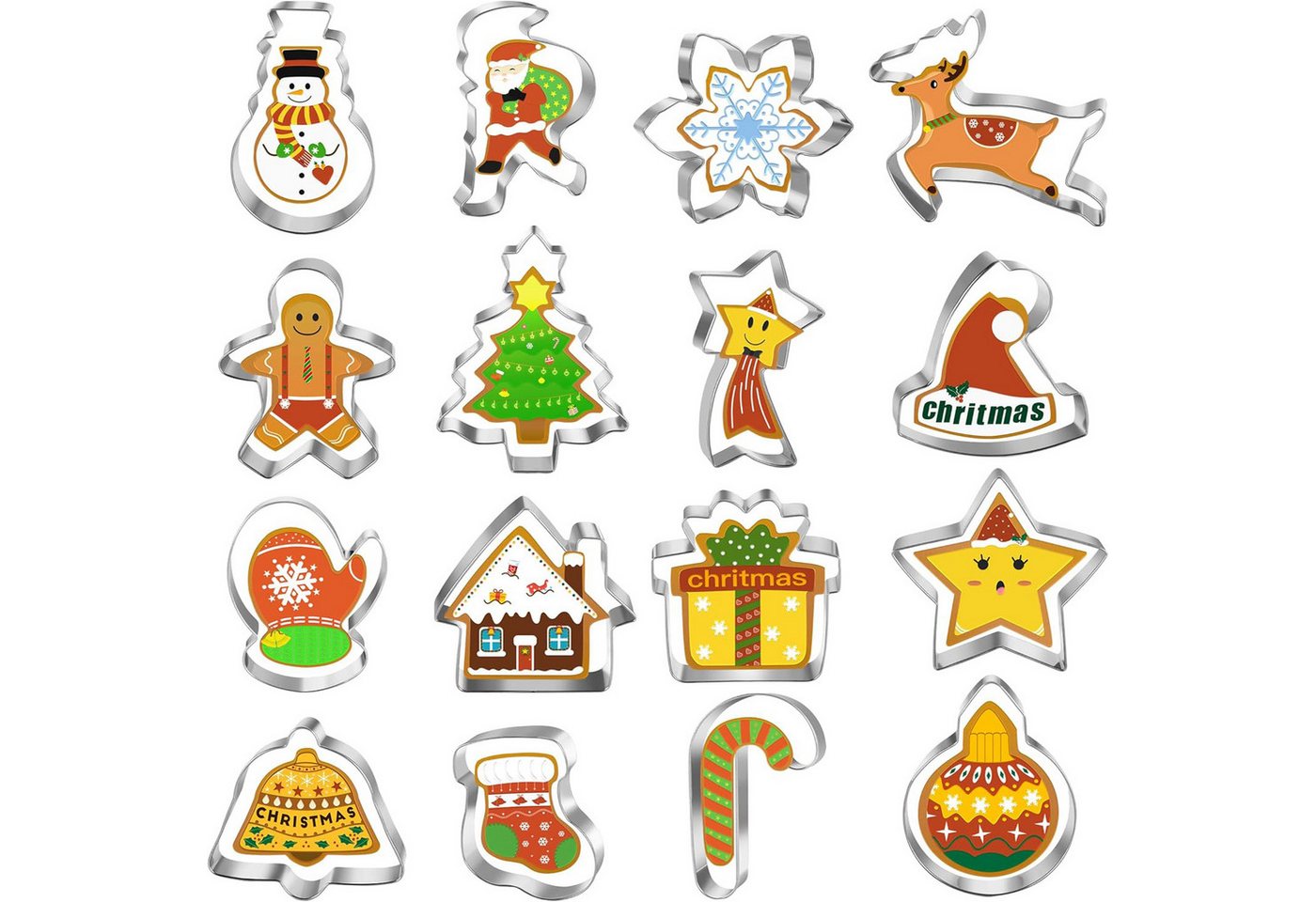 FOUORTUNATE-BEE Ausstechform 16 Stück Plätzchen Ausstecher Weihnachten Ausstechformen Weihnachten, Edelstahl, (Ideal Adventskalender zum Befüllen, Keksausstecher für Adventskalender Füllung, Weihnachtsschokolade und Plätzchen) von FOUORTUNATE-BEE