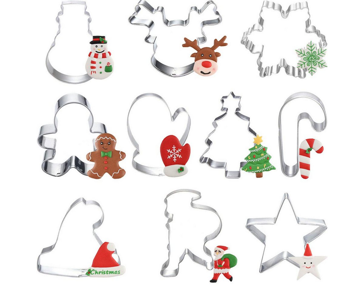 FOUORTUNATE-BEE Ausstechform Ausstechformen Weihnachten Set, (10 Stück Ausstecher Fondant Keksausstecher Plätzchenausstecher Plätzchenförmchen Keksformen für Tortendeko Kekse Backen Küche Zubehör, 10-St) von FOUORTUNATE-BEE