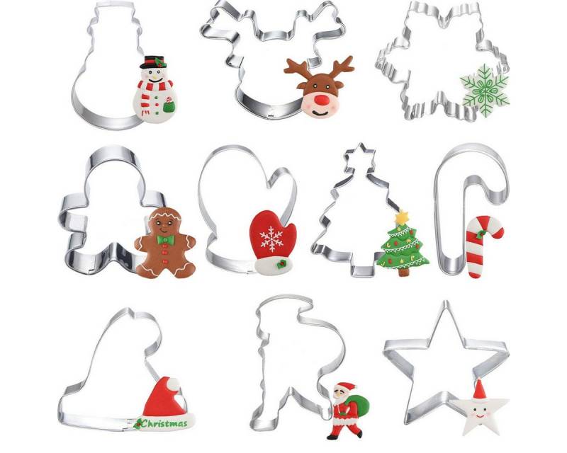 FOUORTUNATE-BEE Ausstechform Ausstechformen Weihnachten Set, (10 Stück Ausstecher Fondant Keksausstecher Plätzchenausstecher Plätzchenförmchen Keksformen für Tortendeko Kekse Backen Küche Zubehör, 10-St) von FOUORTUNATE-BEE
