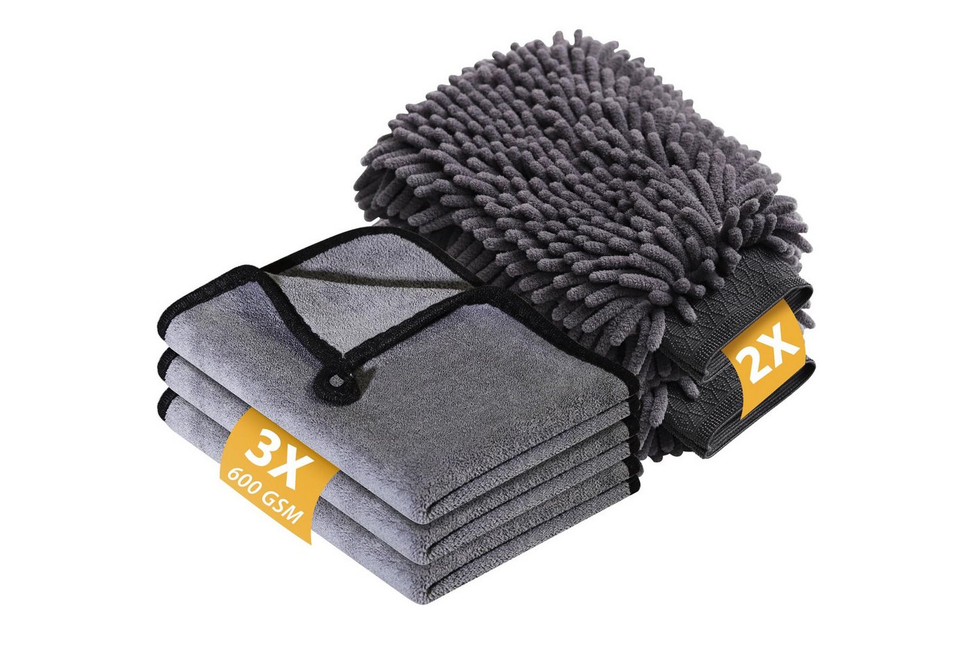 FOUORTUNATE-BEE Autopflege Set Mikrofasertuch (mit 3 Stück Mikrofasertücher Auto & 2er Mikrofaser Waschhandschuh, 600 GSM Auto Trockentuch, zum Kratzfreien Trocknen & Polieren, Extra Saugstark) von FOUORTUNATE-BEE