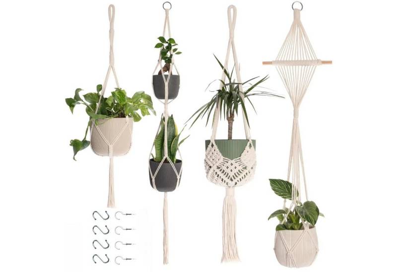 FOUORTUNATE-BEE Blumenampel 4er Set Blumenampel Hängend Innen (Boho Deko Makramee Hängeampel mit Haken, Baumwollseil Blumentopf Hängend, Boho Zimmer Deko Aesthetic, Hängepflanzen Topf für Balkon Fenster Deko) von FOUORTUNATE-BEE