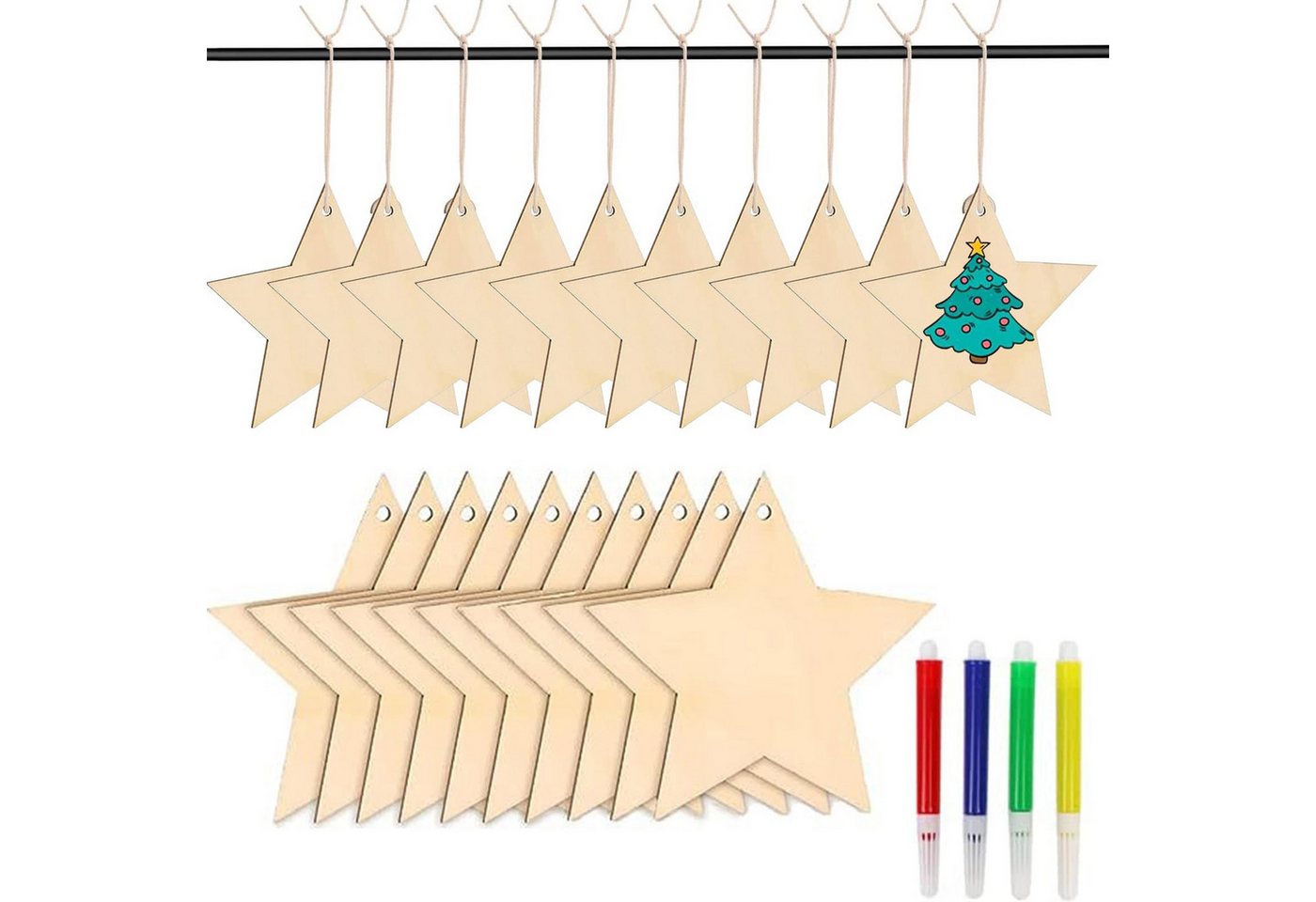 FOUORTUNATE-BEE Christbaumschmuck 36 Stück Weihnachten Holzsterne (36-tlg), Basteln Bemalen Christbaumschmuck Holz von FOUORTUNATE-BEE