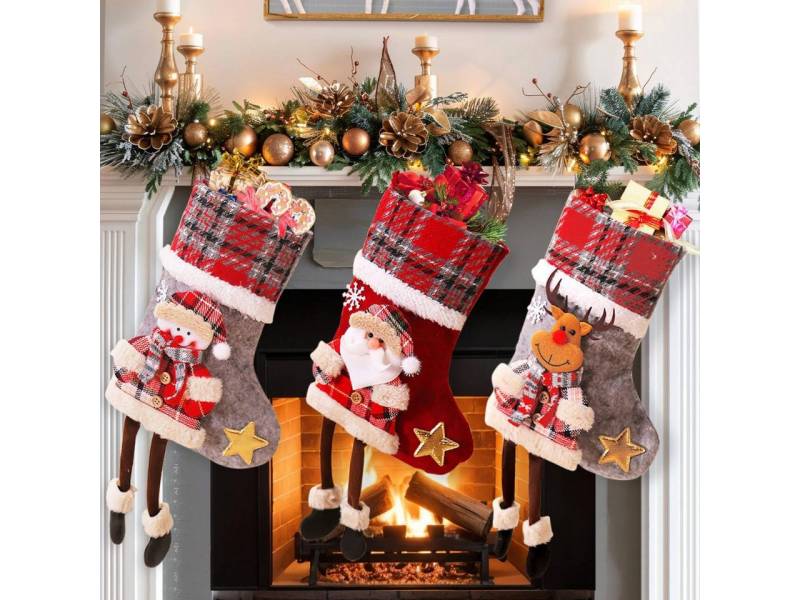 FOUORTUNATE-BEE Dekohänger 3er Set Nikolausstrumpf Kinder Klein Weihnachtsstrumpf (Kamin Nikolaus Socken Weihnachten Deko, 3 St., Rot Grau Nikolausstiefel zum Befüllen), Weihnachtsstrümpfe Weihnachtsdeko von FOUORTUNATE-BEE