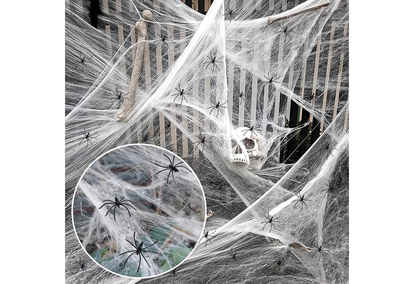 FOUORTUNATE-BEE Dekohänger Halloween Deko Spinnennetz, 200g Weiß Outdoor Spinnweben Dekoration (Mit 40 Horror Schwarz Spinnen 1000m²Indoor Groß SpiderWeb gruselig Decoration Für Innen,Außen,Häuser,Garten,Spukhaus & Party Zubehör) FOUORTUNATE-BEE Dekohänger Halloween Deko Spinnennetz, 200g Weiß Outdoor Spinnweben Dekoration (Mit 40 Horror Schwarz Spinnen 1000m²Indoor Groß SpiderWeb gruselig Decoration Für Innen,Außen,Häuser,Garten,Spukhaus & Party Zubehör) von FOUORTUNATE-BEE