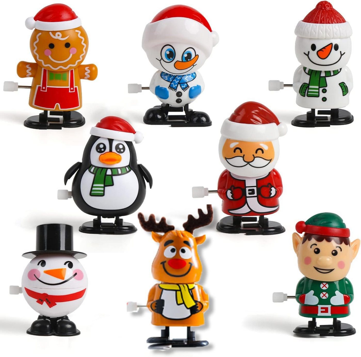 FOUORTUNATE-BEE Dekoobjekt 8 Stück Weihnachten Aufziehspielzeug Uhrwerkspielzeug (Spielzeug Aufziehfigur Weihnachten Geschenk Uhrwerk Lauf- und Springspielzeug, 8 St., Weihnachtsmann Pinguin Schneemann Elch) von FOUORTUNATE-BEE