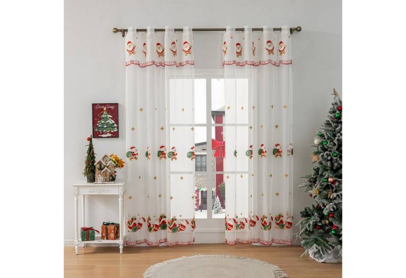 FOUORTUNATE-BEE Gardine Weiße transparente Weihnachtsgardinen mit Stickerei, 2er Set, Winterliche Fertiggardinen für Wohnzimmer und Schlafzimmer, weiß FOUORTUNATE-BEE Gardine Weiße transparente Weihnachtsgardinen mit Stickerei, 2er Set, Winterliche Fertiggardinen für Wohnzimmer und Schlafzimmer, weiß von FOUORTUNATE-BEE