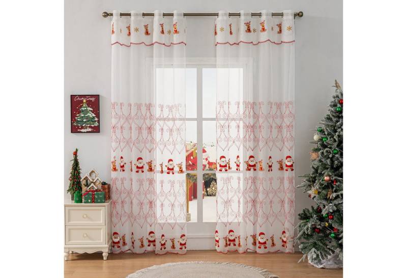 FOUORTUNATE-BEE Gardine Weiße transparente Weihnachtsgardinen mit Stickerei, 2er Set, Winterliche Fertiggardinen für Wohnzimmer und Schlafzimmer, weiß FOUORTUNATE-BEE Gardine Weiße transparente Weihnachtsgardinen mit Stickerei, 2er Set, Winterliche Fertiggardinen für Wohnzimmer und Schlafzimmer, weiß von FOUORTUNATE-BEE