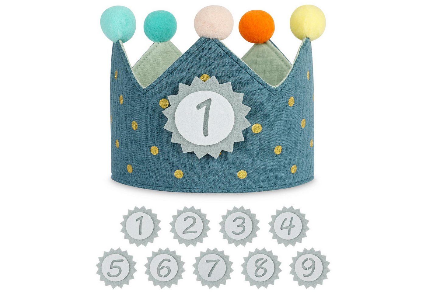 FOUORTUNATE-BEE Geburtstagskerze Geburtstagskrone Kinder, Geburtstagskrone Stoff (Geburtstag Kinderkrone, Krone Geburtstag für Jungs Mädchen mit Happy Birthday Spruchband und Auswechselbaren Zahlen von 1-9) von FOUORTUNATE-BEE