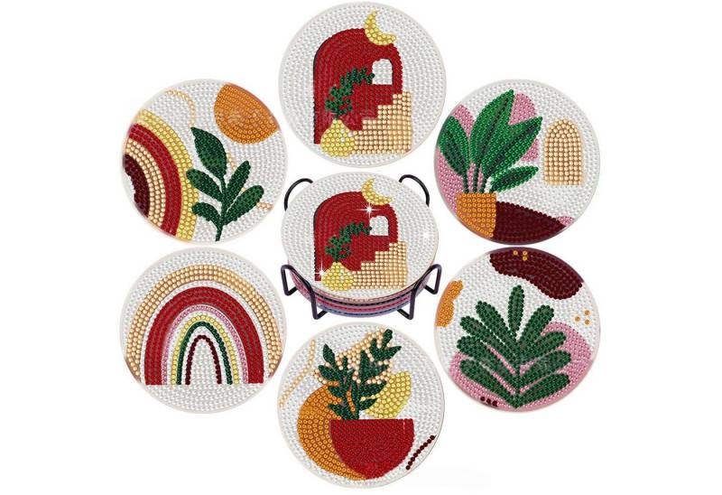 FOUORTUNATE-BEE Getränkeuntersetzer Diamond Painting Untersetzer Set mit Halter – 6-teilig von FOUORTUNATE-BEE