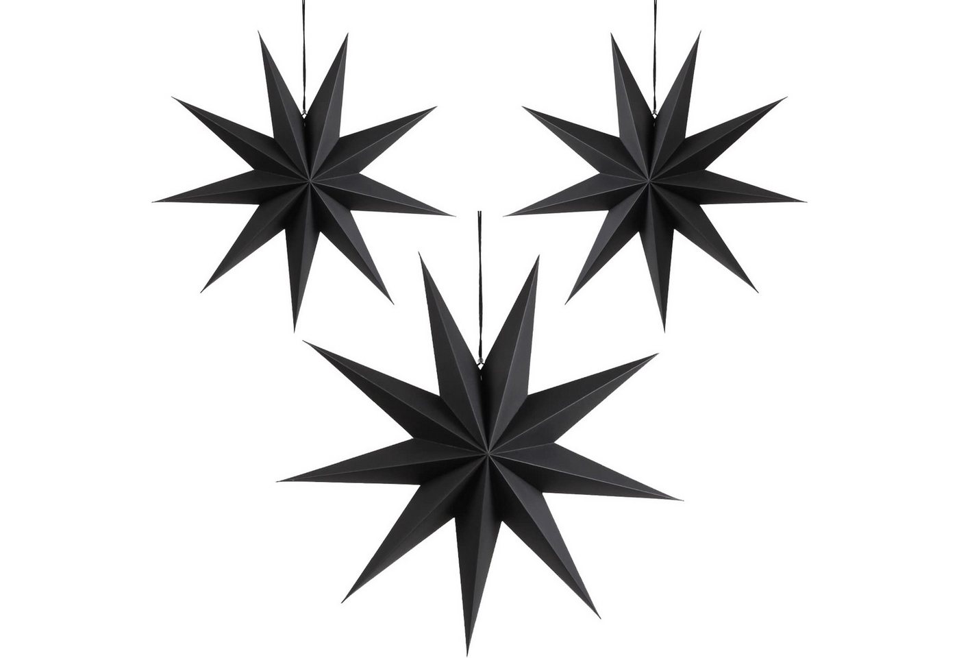 FOUORTUNATE-BEE Hängedekoration 30cm Papier Stern Schwarz 3er Set (Faltsterne Dekoration Neuneck Weihnachtsstern Deko) von FOUORTUNATE-BEE