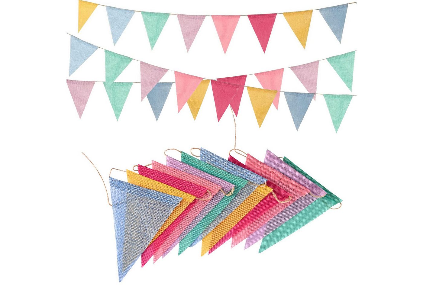 FOUORTUNATE-BEE Hängedekoration Wimpelkette Outdoor Pastell 4 Stück (16 M Girlande Kinderzimmer Wetterfest Stoff Wimpel für Garten Geburtstag Einschulung Schulkind Klassentreffen Karneval Ostern Party Deko, 4 St) von FOUORTUNATE-BEE