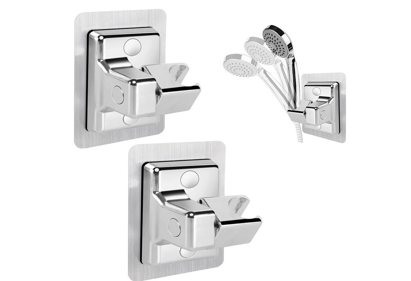 FOUORTUNATE-BEE Handbrause 2er-Set selbstklebender, verstellbarer Duschkopfhalter ohne Bohren, 360° drehbare Wandhalterung für Handbrausen, einfache Montage von FOUORTUNATE-BEE