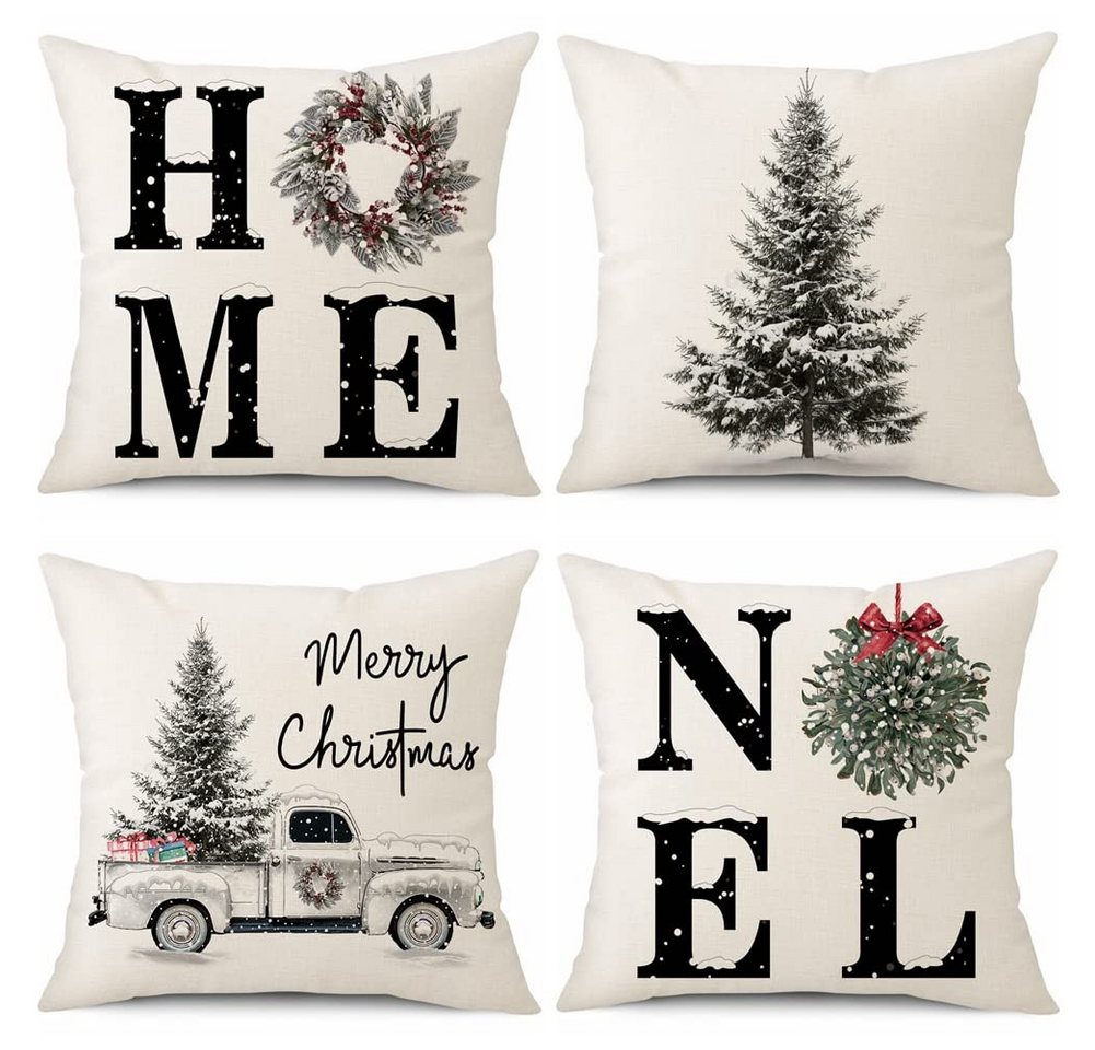 FOUORTUNATE-BEE Kissenbezüge 4er Set Weihnachten Kissenbezüge, Leinen Dekorative Zierkissenbezüge, Deko Kissenhülle für Sofa Couch Schlafzimmer Wohnzimmer FOUORTUNATE-BEE Kissenbezüge 4er Set Weihnachten Kissenbezüge, Leinen Dekorative Zierkissenbezüge, Deko Kissenhülle für Sofa Couch Schlafzimmer Wohnzimmer von FOUORTUNATE-BEE