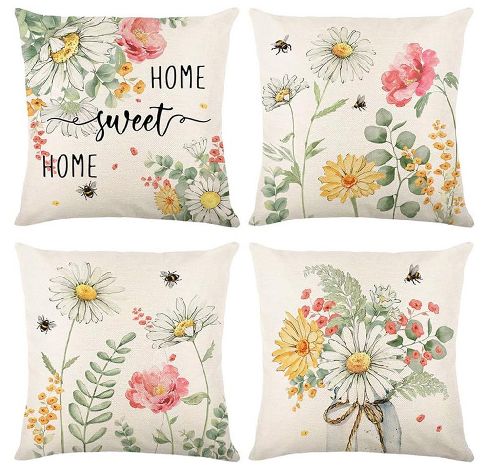 FOUORTUNATE-BEE Kissenbezüge Weihnachtliche Kissenbezüge 4er Set – Leinen Deko für Sofa & Bett, (4 Stück), Quadratische Kissenhüllen aus Leinen für festliche Weihnachtsdeko von FOUORTUNATE-BEE