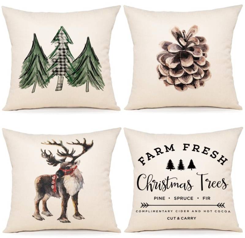 FOUORTUNATE-BEE Kissenbezug Kissenbezug Weihnachten 40x40 4er Set, Kissenbezüge Dekokissen Leinen Kissenhüllen FOUORTUNATE-BEE Kissenbezug Kissenbezug Weihnachten 40x40 4er Set, Kissenbezüge Dekokissen Leinen Kissenhüllen von FOUORTUNATE-BEE