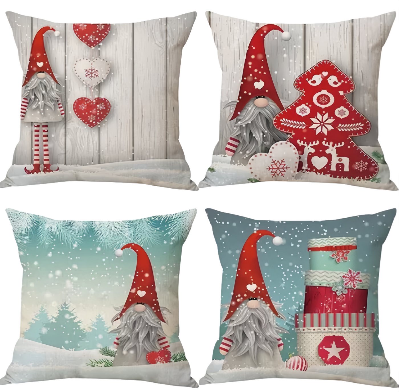 FOUORTUNATE-BEE Kissenbezug Weihnachtskissenbezüge 4er Set – Festliche Deko für Sofa & Zuhause, Kissenhüllen mit Weihnachtsmotiven Stilvolle Akzente für Wohnzimmer von FOUORTUNATE-BEE