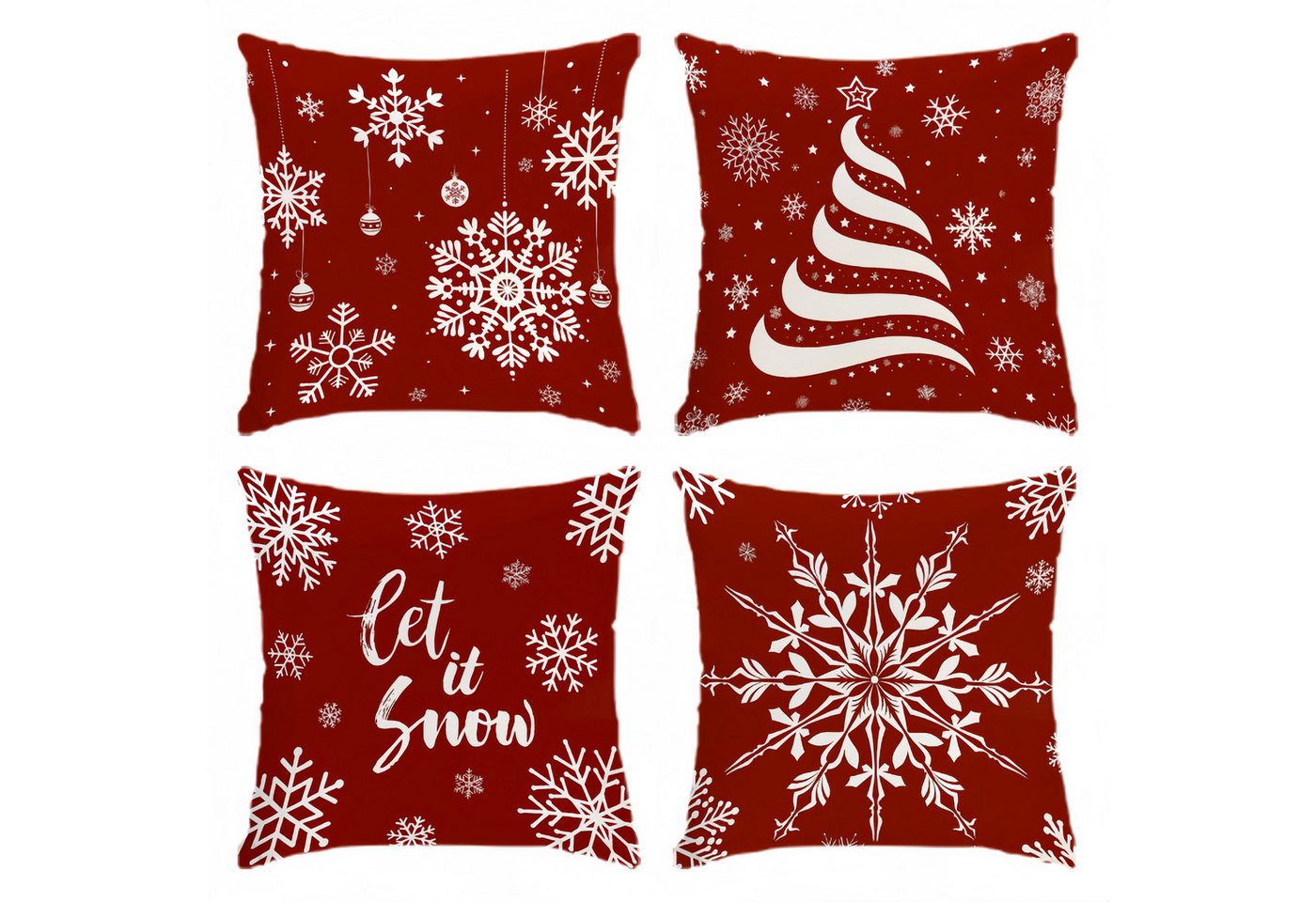 FOUORTUNATE-BEE Kissenbezug Weihnachtskissenbezüge 4er Set Rote Schneeflocken Deko für Sofa, Festliche Kissenbezüge schaffen eine gemütliche Weihnachtsatmosphäre. von FOUORTUNATE-BEE