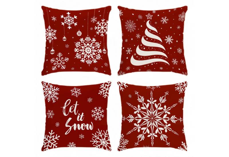 FOUORTUNATE-BEE Kissenbezug Weihnachtskissenbezüge 4er Set Rote Schneeflocken Deko für Sofa, Festliche Kissenbezüge schaffen eine gemütliche Weihnachtsatmosphäre. von FOUORTUNATE-BEE