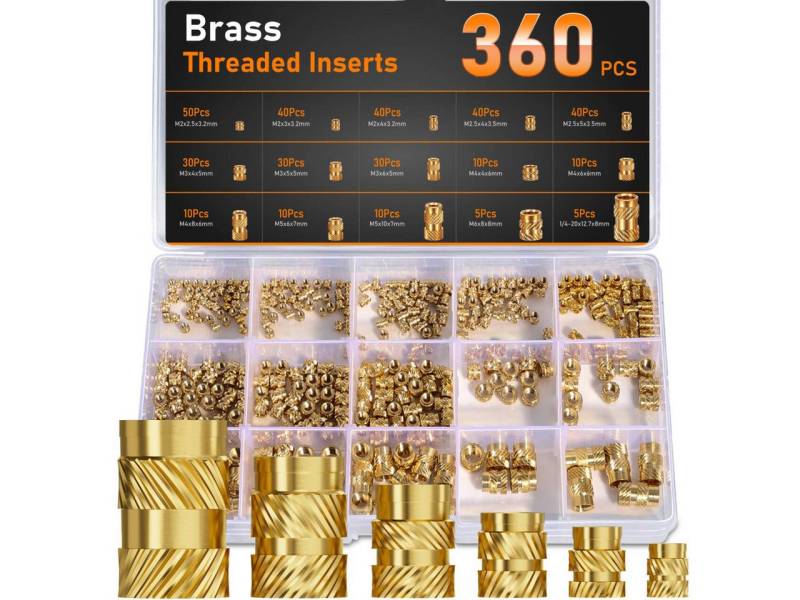FOUORTUNATE-BEE Muttern Gewindeeinsatz 360 Stück Set, (Messing Einschmelzgewinde M2 M2.5 M3 M4 M5 M6 für Kunststoff, Gerändelt Einpressmuttern für 3D Druck Zubehör und DIY Projekte, Gewindeeinsätze, 360-St) FOUORTUNATE-BEE Muttern Gewindeeinsatz 360 Stück Set, (Messing Einschmelzgewinde M2 M2.5 M3 M4 M5 M6 für Kunststoff, Gerändelt Einpressmuttern für 3D Druck Zubehör und DIY Projekte, Gewindeeinsätze, 360-St) von FOUORTUNATE-BEE
