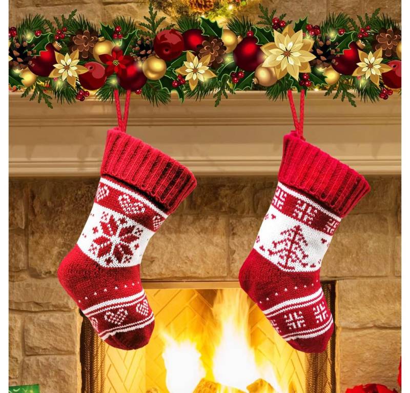 FOUORTUNATE-BEE Nikolausstiefel Nikolausstrumpf Kinder Klein 2er (Gestrickt Weihnachtsstrumpf Personalisiert Nikolaus Socken Nikolausstiefel zum Befüllen Weihnachten Deko, Nikolaussocke Weihnachtsstrümpfe Kamin für Weihnachtsdeko) von FOUORTUNATE-BEE