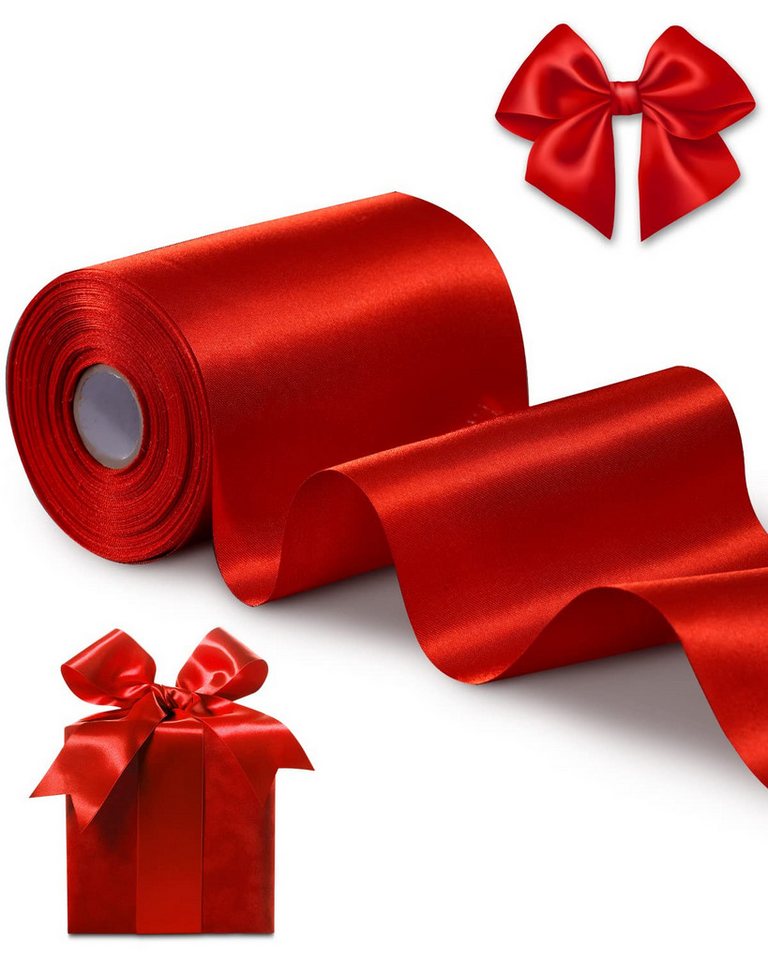 FOUORTUNATE-BEE Satinband Geschenkband 10cm Breit Satinband Rotes Band Schleifenband Ringelband, für Weihnachten, Neujahr, Geschenk, Hochzeit, Valentinstag Deko von FOUORTUNATE-BEE