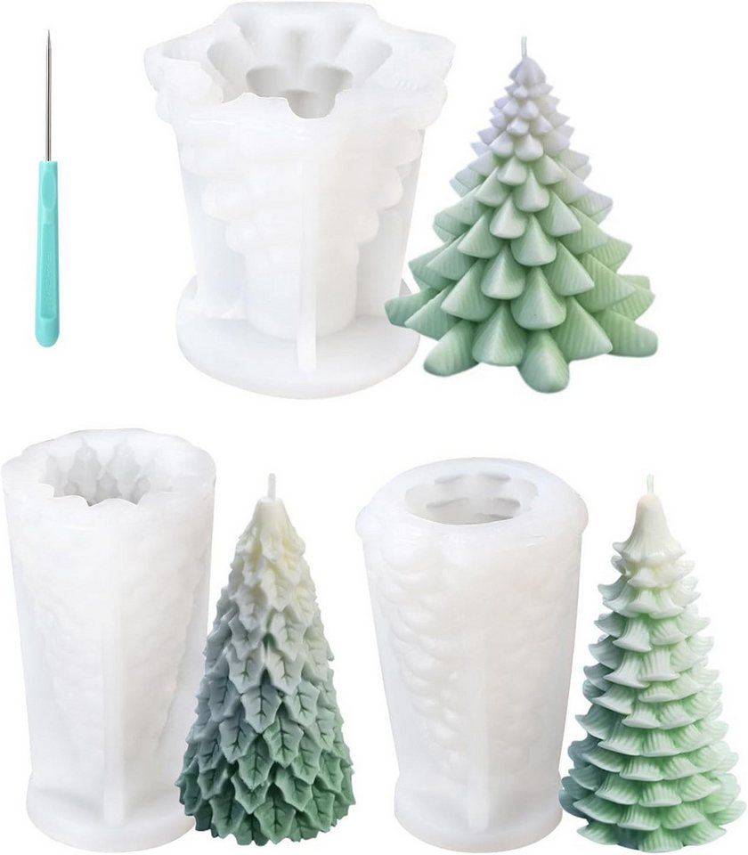 FOUORTUNATE-BEE Silikonform 3 Stück Weihnachten Kerzenform Silikon Weihnachtsbaum Kerzenform, (DIY Silikonform, Kerzen Formen Silikon für DIY Duftkerze), Kerzenformen zum Gießen Weihnachtsbaum für Weihnachten Deko von FOUORTUNATE-BEE