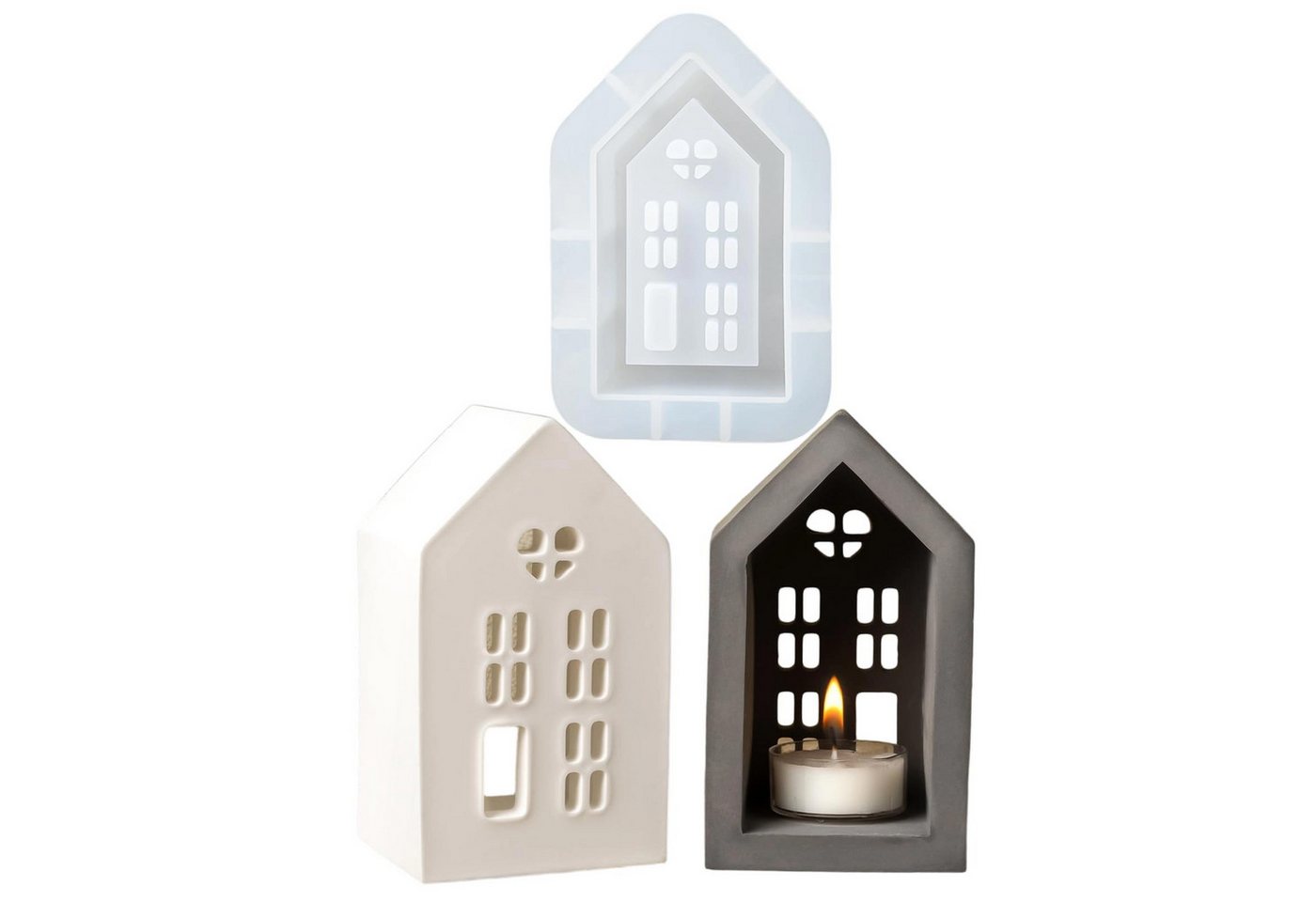 FOUORTUNATE-BEE Silikonform 3d Häuser Kerzenhalter Silikonform Teelichter Kerzenhalterform, (Gießformen Hausharzformen Gips Beton Kerzenhalterform), Weihnachtsgeschenke Dekoratives Kunsthandwerk von FOUORTUNATE-BEE