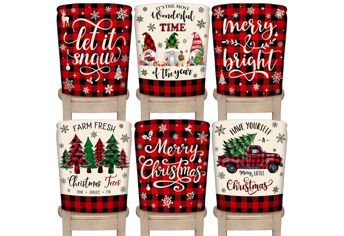 FOUORTUNATE-BEE Stuhlhusse 6-teiliges Weihnachts-Stuhlhussen-Set für Festtagsdekoration, Schutzbezüge für Esszimmerstühle, perfekte Deko für Küche und Partys von FOUORTUNATE-BEE