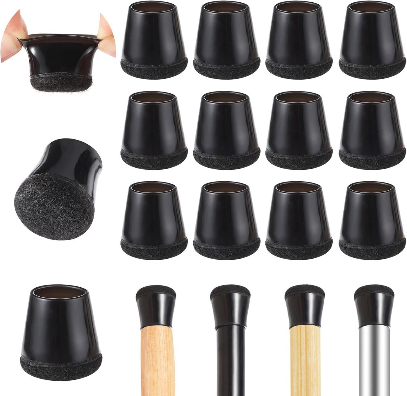 FOUORTUNATE-BEE Stuhlhusse Stuhlbeinkappen, Stuhlbeinschoner mit Filz, Schwarzes Silikon, runde Schwarze Bodenschutz für Hartholzböden, Fliesenböden FOUORTUNATE-BEE Stuhlhusse Stuhlbeinkappen, Stuhlbeinschoner mit Filz, Schwarzes Silikon, runde Schwarze Bodenschutz für Hartholzböden, Fliesenböden von FOUORTUNATE-BEE