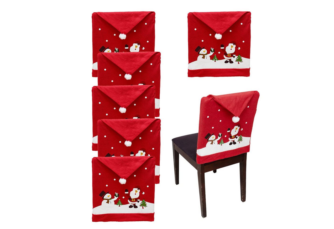 FOUORTUNATE-BEE Stuhlhusse Weihnachts-Stuhlhussen Set, 6-teilig, für festliche Tischdekoration, Stuhlhussen mit Rentier, Schneemann und Weihnachtsmann für Weihnachten von FOUORTUNATE-BEE
