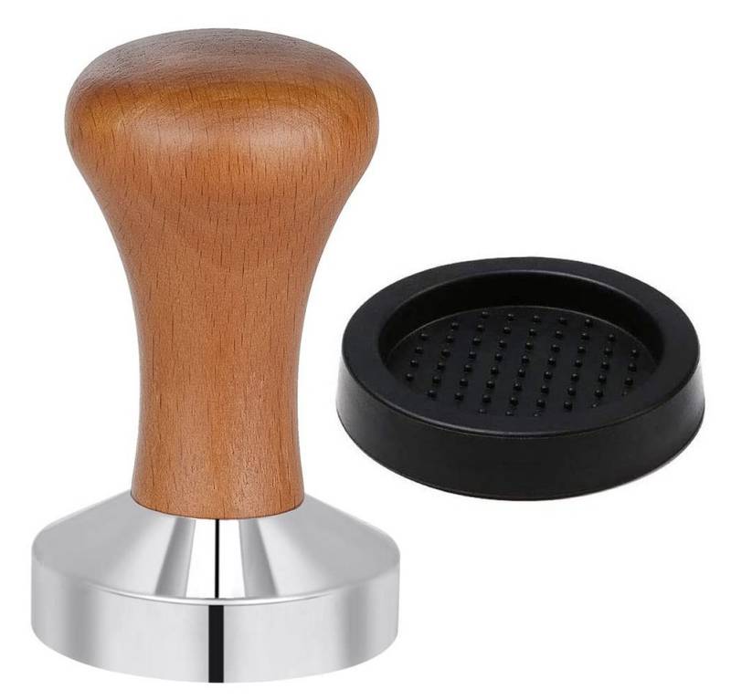FOUORTUNATE-BEE Tamper Kaffee Tamper,Tamper 51mm mit Holzgriff und Silikonmatte 60mm, kaffeestempel Edelstahl,Espresso Tamper, Solid Heavy, Barista Style von FOUORTUNATE-BEE