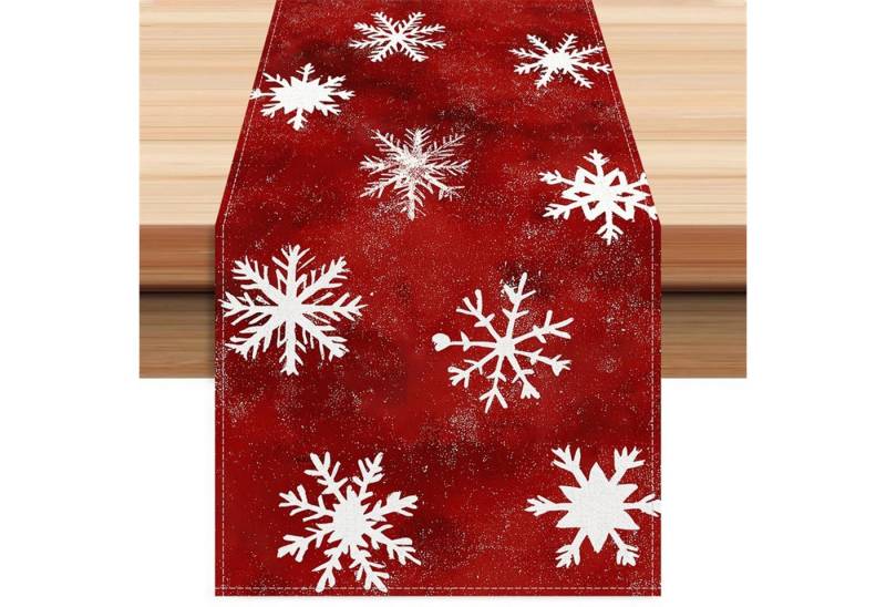 FOUORTUNATE-BEE Tischläufer Roter Tischläufer mit Schneeflocken – Weihnachtsdeko für Esszimmer FOUORTUNATE-BEE Tischläufer Roter Tischläufer mit Schneeflocken – Weihnachtsdeko für Esszimmer von FOUORTUNATE-BEE
