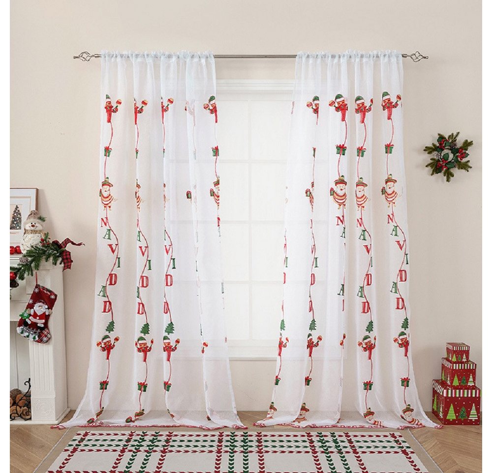 FOUORTUNATE-BEE Vorhang Weihnachtsvorhänge 2er-Set 130×245 cm mit gesticktem Deko-Motiv, Transparente Weihnachtsvorhänge mit Baum- und Santa-Stickerei FOUORTUNATE-BEE Vorhang Weihnachtsvorhänge 2er-Set 130×245 cm mit gesticktem Deko-Motiv, Transparente Weihnachtsvorhänge mit Baum- und Santa-Stickerei von FOUORTUNATE-BEE