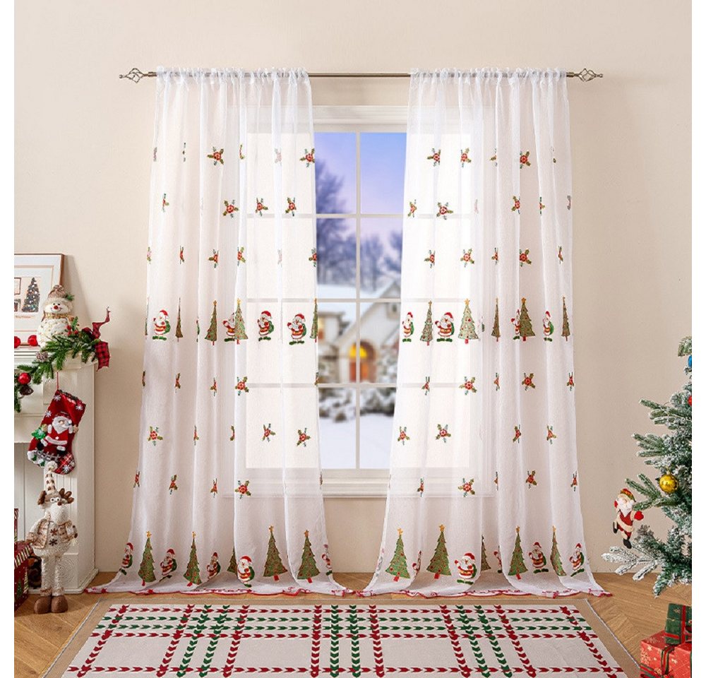 FOUORTUNATE-BEE Vorhang Weihnachtsvorhänge 2er-Set 130×245 cm mit gesticktem Deko-Motiv, Transparente Weihnachtsvorhänge mit Baum- und Santa-Stickerei FOUORTUNATE-BEE Vorhang Weihnachtsvorhänge 2er-Set 130×245 cm mit gesticktem Deko-Motiv, Transparente Weihnachtsvorhänge mit Baum- und Santa-Stickerei von FOUORTUNATE-BEE