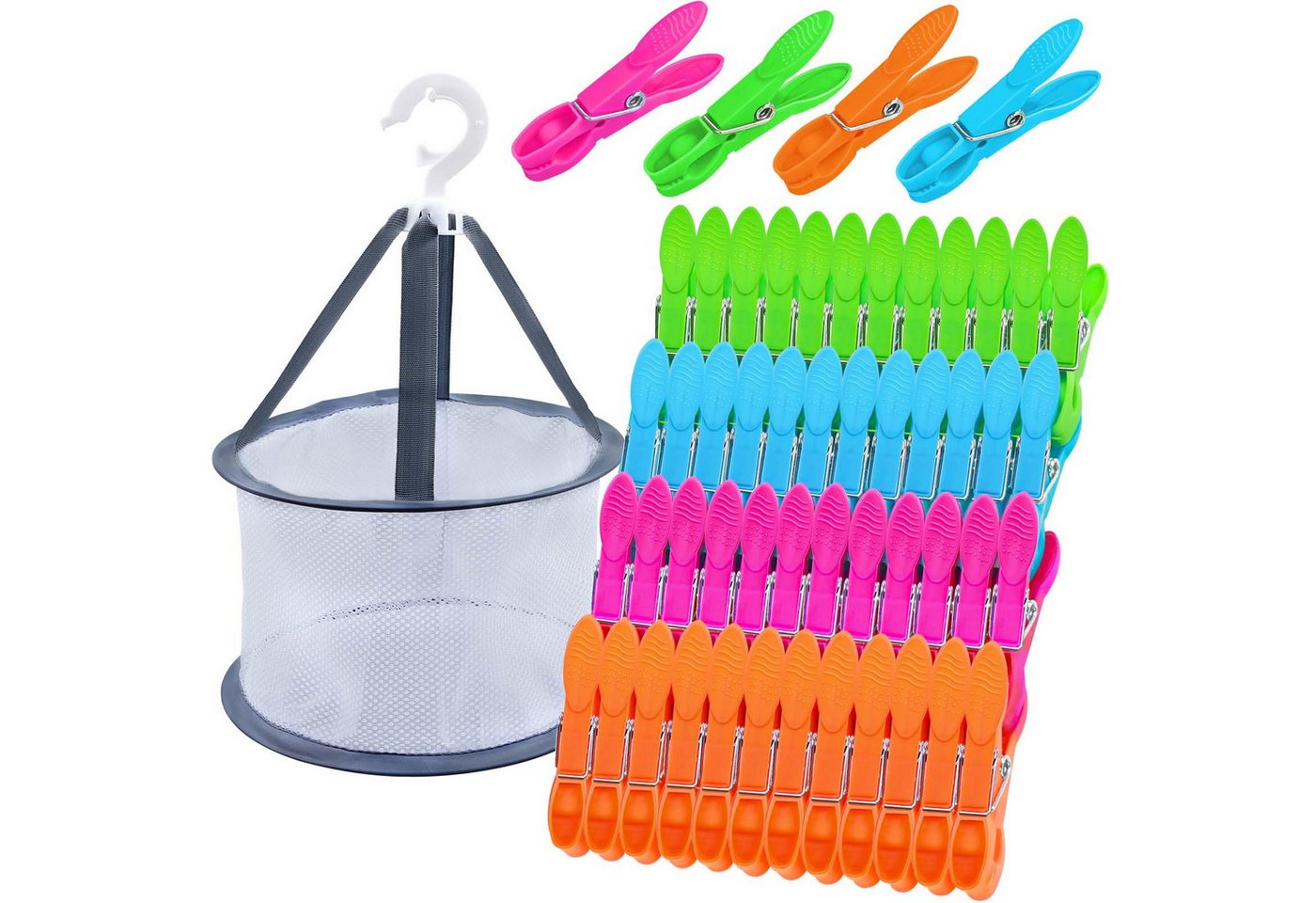 FOUORTUNATE-BEE Wäscheklammern 48 Stück Wäscheklammern with Wäscheklammern Korb, Windfeste Bunte klammerbeutel für wäscheklammern von FOUORTUNATE-BEE