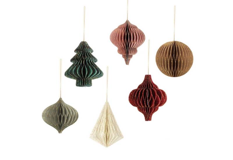 FOUORTUNATE-BEE Weihnachtsbaumkugel 3D Mini Glitter Rand Papier Waben Weihnachten Hängende Ornamente, für Weihnachtsfeiern, Christbaumschmuck, Silvesterparty von FOUORTUNATE-BEE