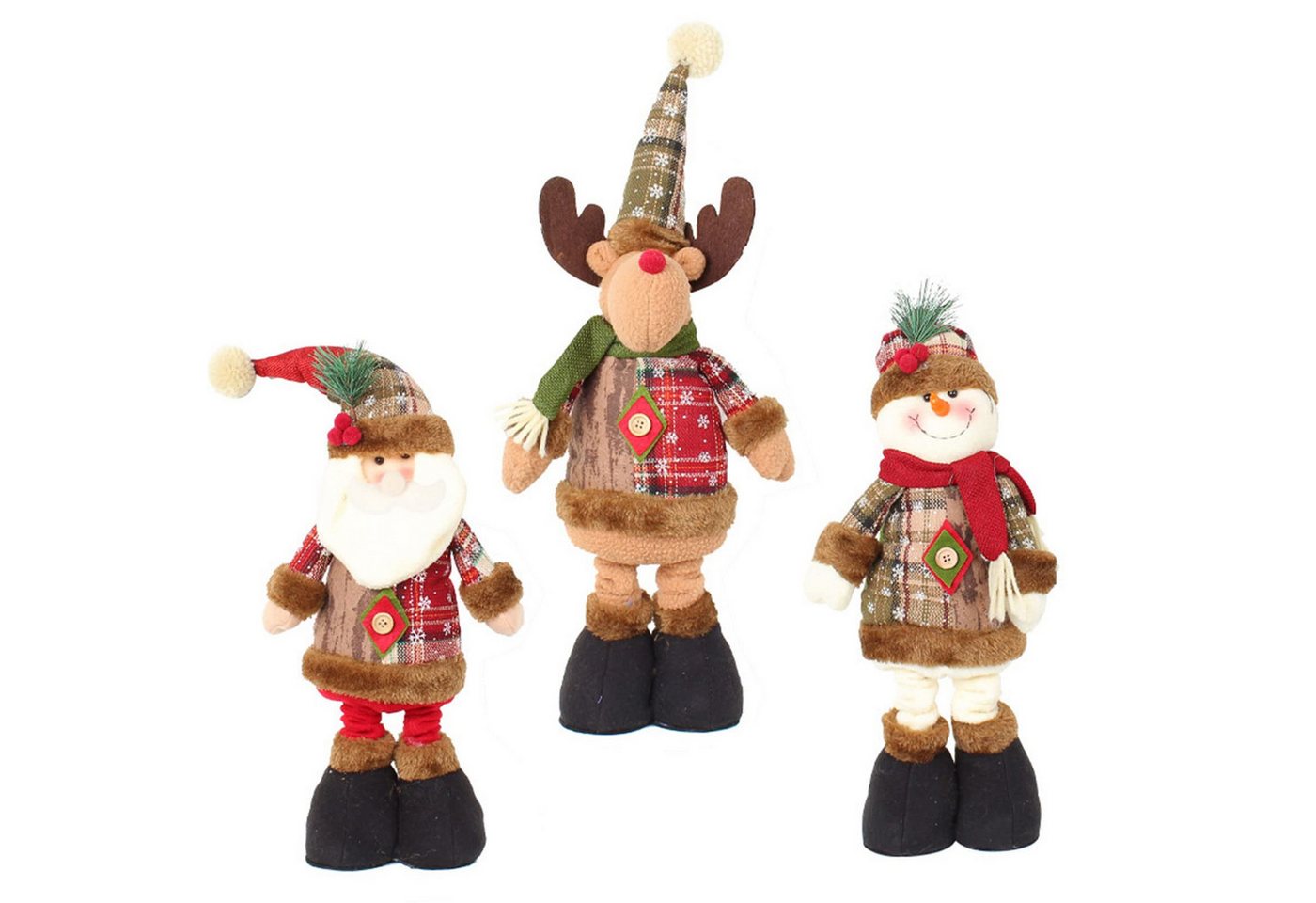 FOUORTUNATE-BEE Weihnachtsmann 3er Set Weihnachtsfiguren – Weihnachtsmann, Schneemann & Rentier Deko (3 St), Plüsch Weihnachtsdeko für Tisch, Kamin & Wohnzimmer. von FOUORTUNATE-BEE