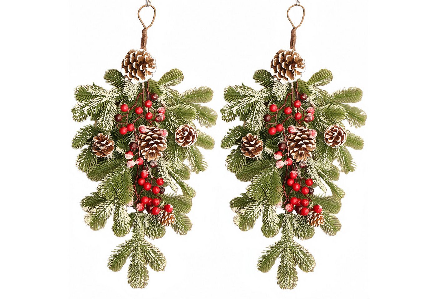 Kunstgirlande Weihnachtlicher Türbehang aus Rattan mit künstlichen Zapfen 2 Stück, FOUORTUNATE-BEE, Dekorativer Weihnachtskranz für Haus- und Wanddekoration von FOUORTUNATE-BEE