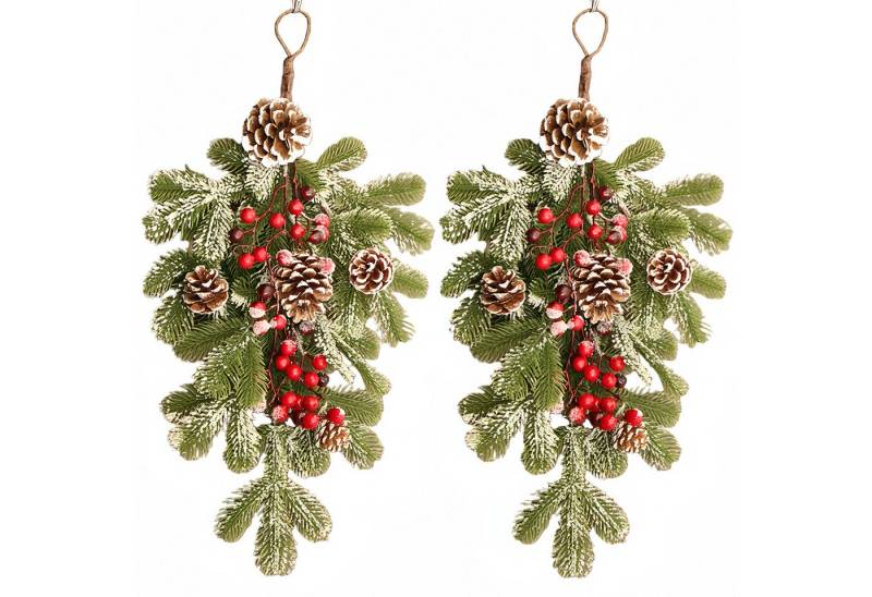 Kunstgirlande Weihnachtlicher Türbehang aus Rattan mit künstlichen Zapfen 2 Stück, FOUORTUNATE-BEE, Dekorativer Weihnachtskranz für Haus- und Wanddekoration von FOUORTUNATE-BEE