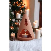 Weihnachtsbaum-Terrakotta-Kerzenhalter, Rustikale Terrakotta-Kiefer, Wohnkultur, Handgefertigter Kerzenhalter, Haus, Muttertagsgeschenk von FOURHANDSS