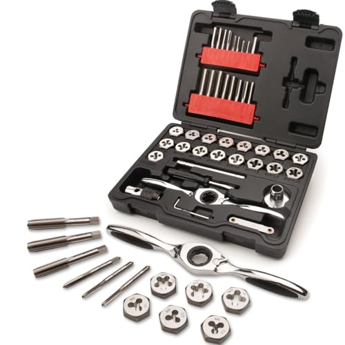 FOURROBBER Metrisches HSS-Gewindebohrer- und Schneideisen-Set mit 5°-Ratschenbogen | Mühelose Bedienung | M3 bis M12 Gewinde-Set für Heimwerker-Reparaturen, 41-teilig FOURROBBER Metrisches HSS-Gewindebohrer- und Schneideisen-Set mit 5°-Ratschenbogen | Mühelose Bedienung | M3 bis M12 Gewinde-Set für Heimwerker-Reparaturen, 41-teilig von FOURROBBER