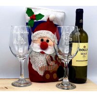 2Er Set Weihnachtsweingläser, Elfen, Glückliche Elfe, Schneekugel Weinglas, Weihnachtsmann, Rudolph Rentier, Rentier Mit Der Roten Nase von FOURSEASONLASERGIFTS