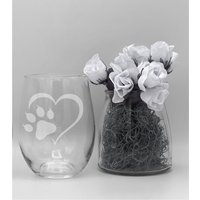 Geätztes Katzenpfoten-Herzweinglas, Katzenliebhaber Geschenk von FOURSEASONLASERGIFTS