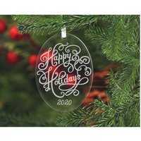 Personalisierte Glas Weihnachtsverzierung, Laser Geätztes Feiertags-Andenken, Geschenk Verpackt Personalisierte Glas Weihnachtsverzierung, Laser Geätztes Feiertags-Andenken, Geschenk Verpackt von FOURSEASONLASERGIFTS