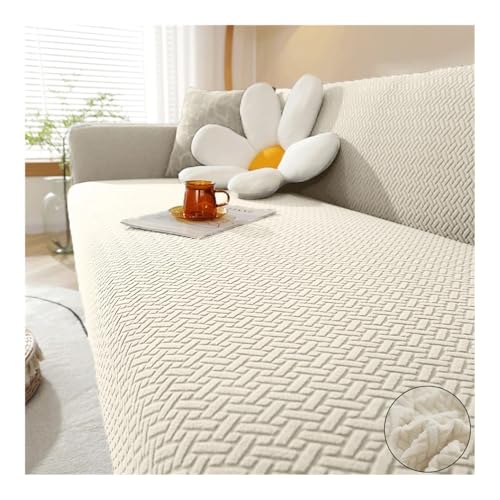 FOVAOK Jacquard-Sofabezug für Wohnzimmer, elastischer, dicker Jacquard-Sofabezug für Sofa, L-förmige Ecksofabezüge, 1/2/3/4/5-Sitzer (Creme, 5-Sitzer 300–360 cm) von FOVAOK
